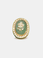 Thumbnail for Ruby Raang Gold Polished Green Kundan And Stone Ring