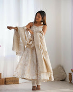 Thumbnail for Lehenga Mart Designer Anarkali Suit With Kurta, Pant, Dupatta For Women-Off White - Distacart