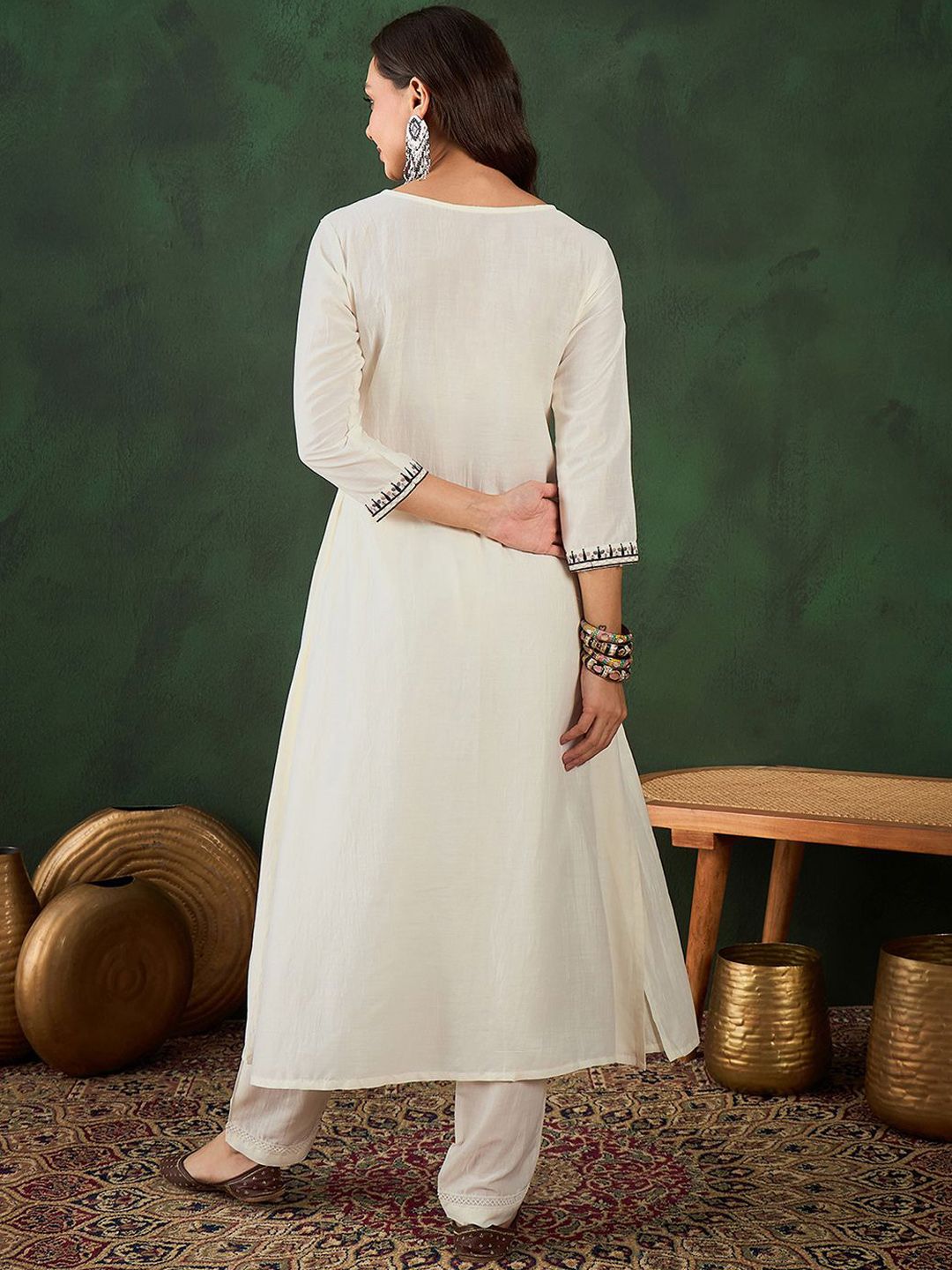 Sangria Floral Embroidery Kurta Sets - Distacart