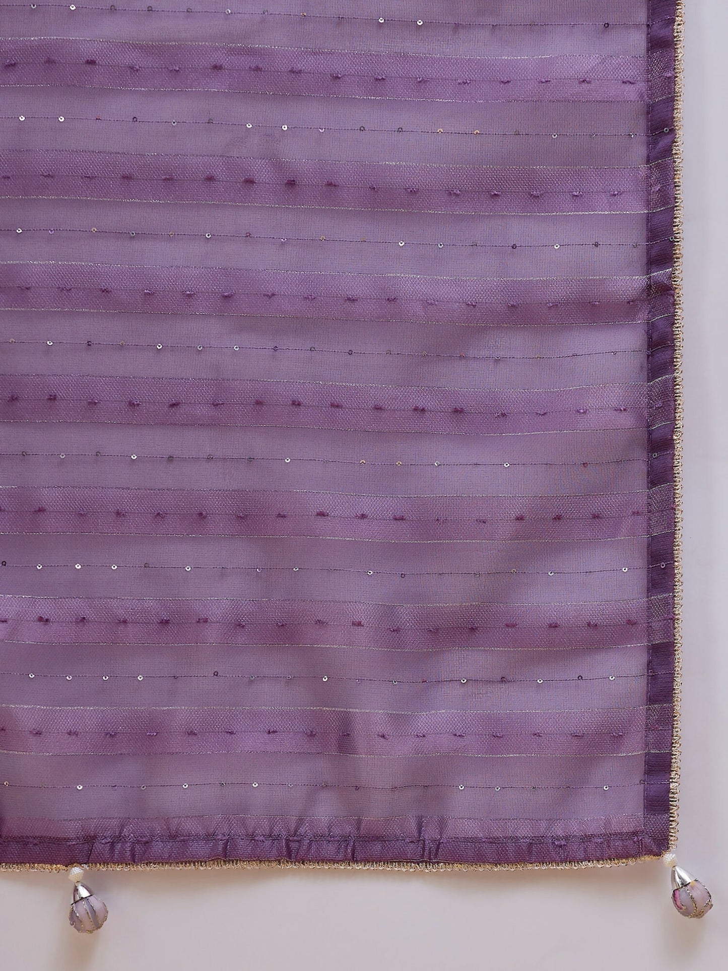 Purple Cotton Blend Sequence Work Saree with Stitched Blouse - Dharavi - Distacart