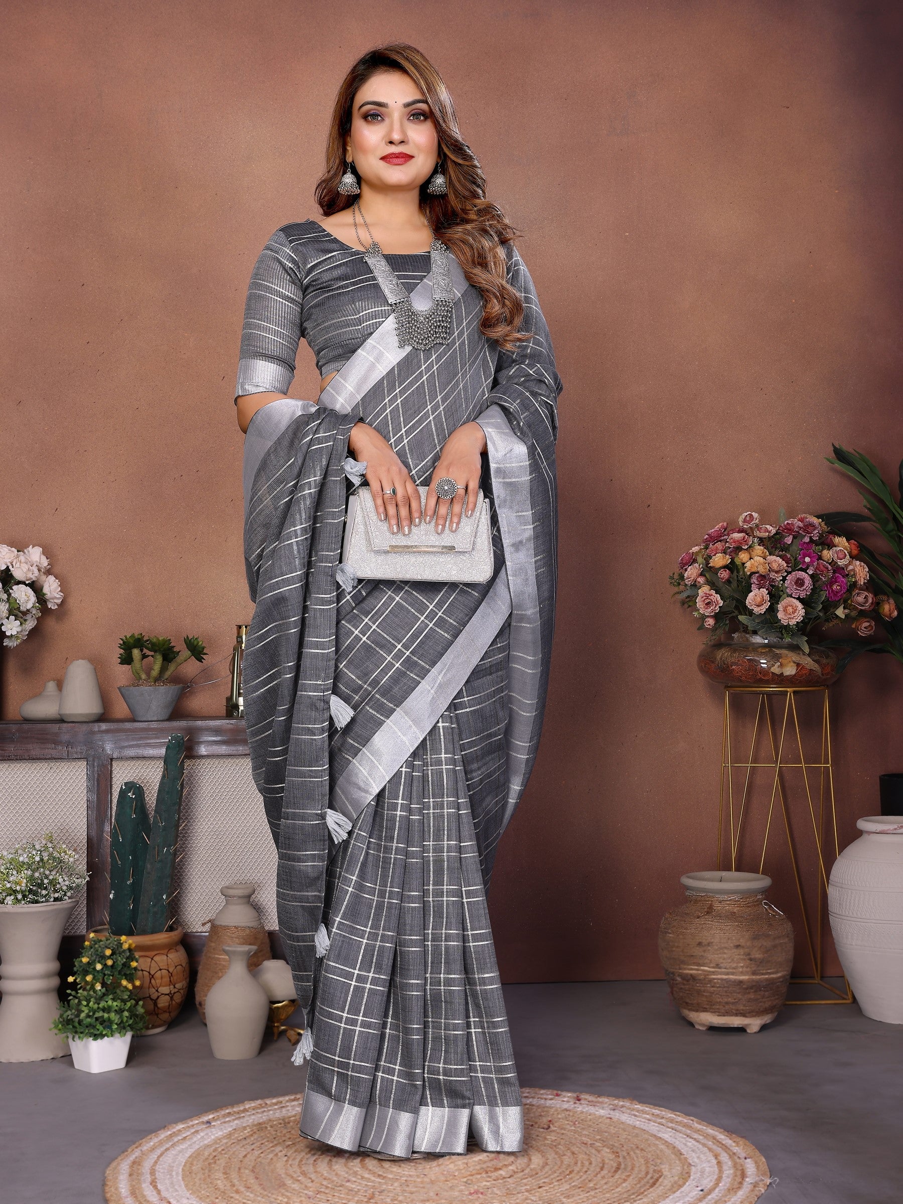 Anaita Grey Weaving Linen Cotton Saree With Blouse - Distacart
