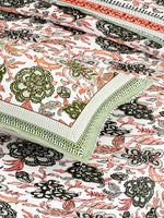 Thumbnail for Green Orange Floral Printed Cotton 200TC King Bedsheet With 2 Zipper Pillow Covers - King Size by House of Ree - Distacart