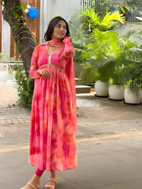 Thumbnail for Dishitha Creation Women Floral Printed Designer Gown - Pink - Distacart