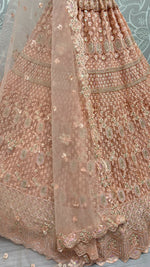 Thumbnail for Jyoti Fashion Women's Peach Heavy Net Fancy Dori, Multi Thread, Rainbow Sequins and Diamond Work Wedding Lehenga Choli - Distacart