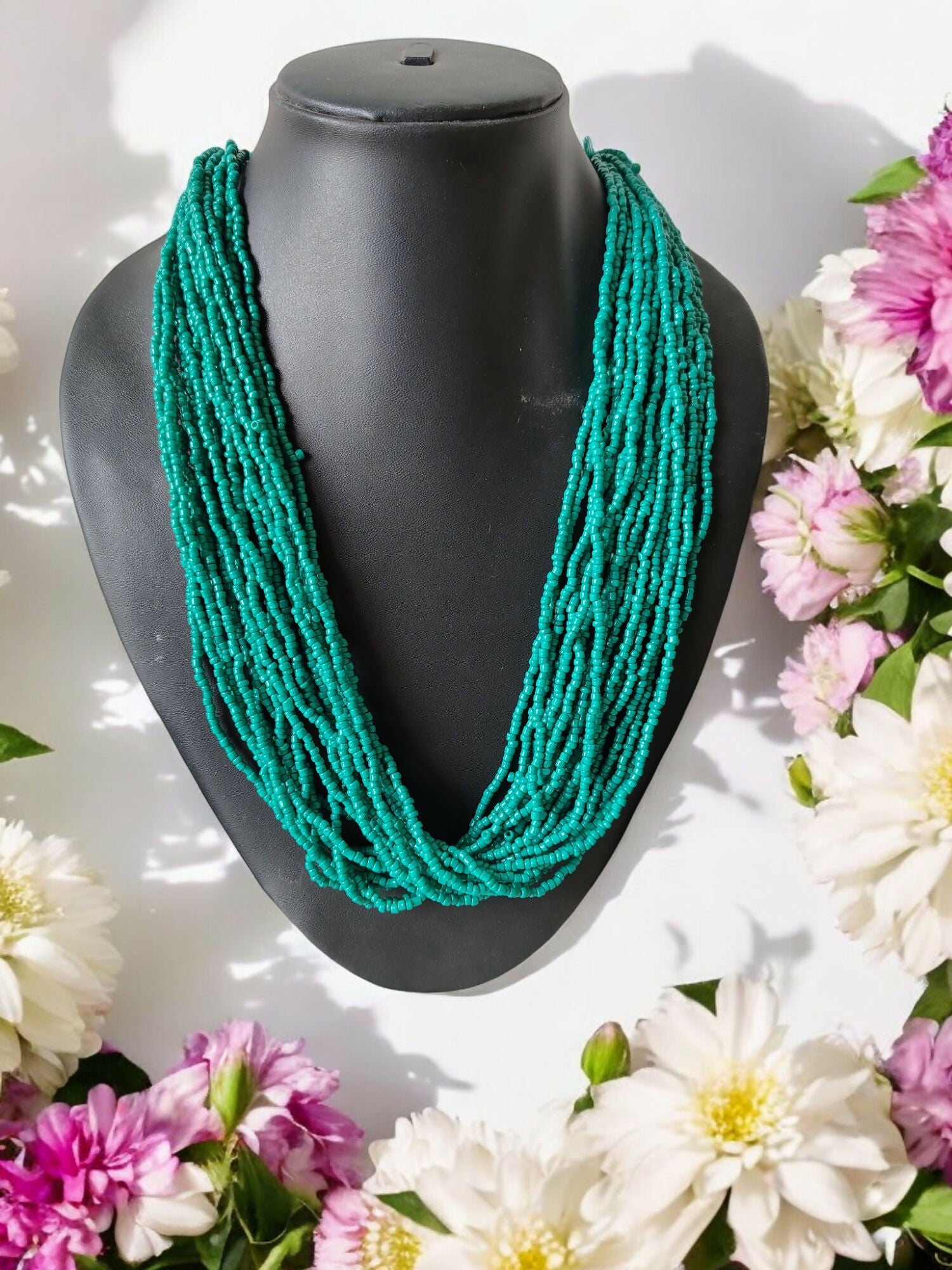 Inhanns Handmade Beaded Multilayer Necklace, 20 Layers - Sea Green - Distacart