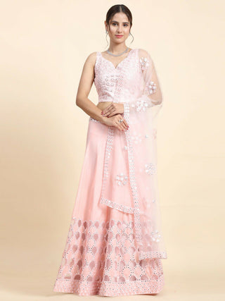Jyoti Fashion Dreamy Baby Pink Silk Thread with Paper Mirror & Cut work Lehenga Choli with Dupatta - Distacart