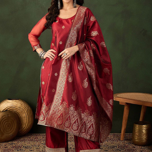 Sangria Woven Design Kurta & Palazzo With Dupatta - Distacart