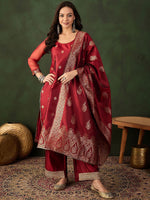 Thumbnail for Sangria Woven Design Kurta & Palazzo With Dupatta