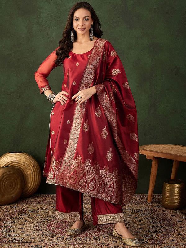 Sangria Woven Design Kurta & Palazzo With Dupatta