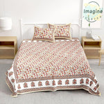 Thumbnail for Brown Floral Printed Cotton 300TC Super King Bedsheet With 2 Zipper Pillow Covers - King Size by House of Ree - Distacart