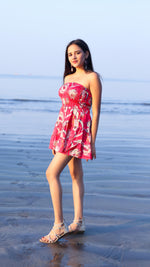 Thumbnail for Noroke Linen Red Floral Mini Tiered Dress - Printed - Distacart