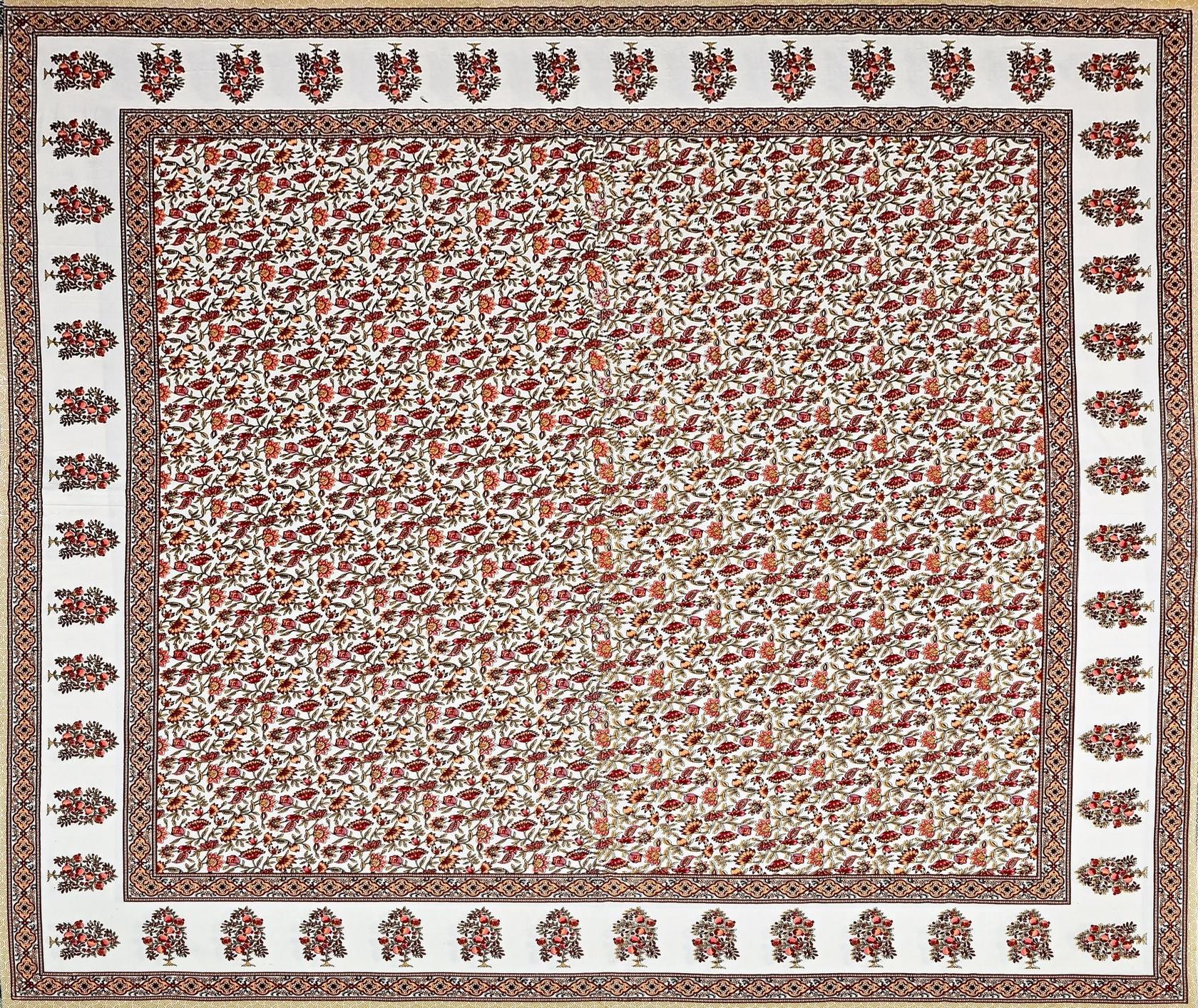 Brown Floral Printed Cotton 300TC Super King Bedsheet With 2 Zipper Pillow Covers - King Size by House of Ree - Distacart