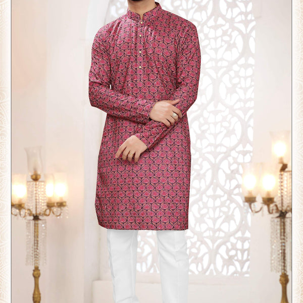 Joban Fashion Men's Redish Wine Straight Rayon Thread And Sequence Embroidery All Over Kurta Set - Distacart
