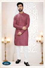 Thumbnail for Joban Fashion Men's Redish Wine Straight Rayon Thread And Sequence Embroidery All Over Kurta Set - Distacart