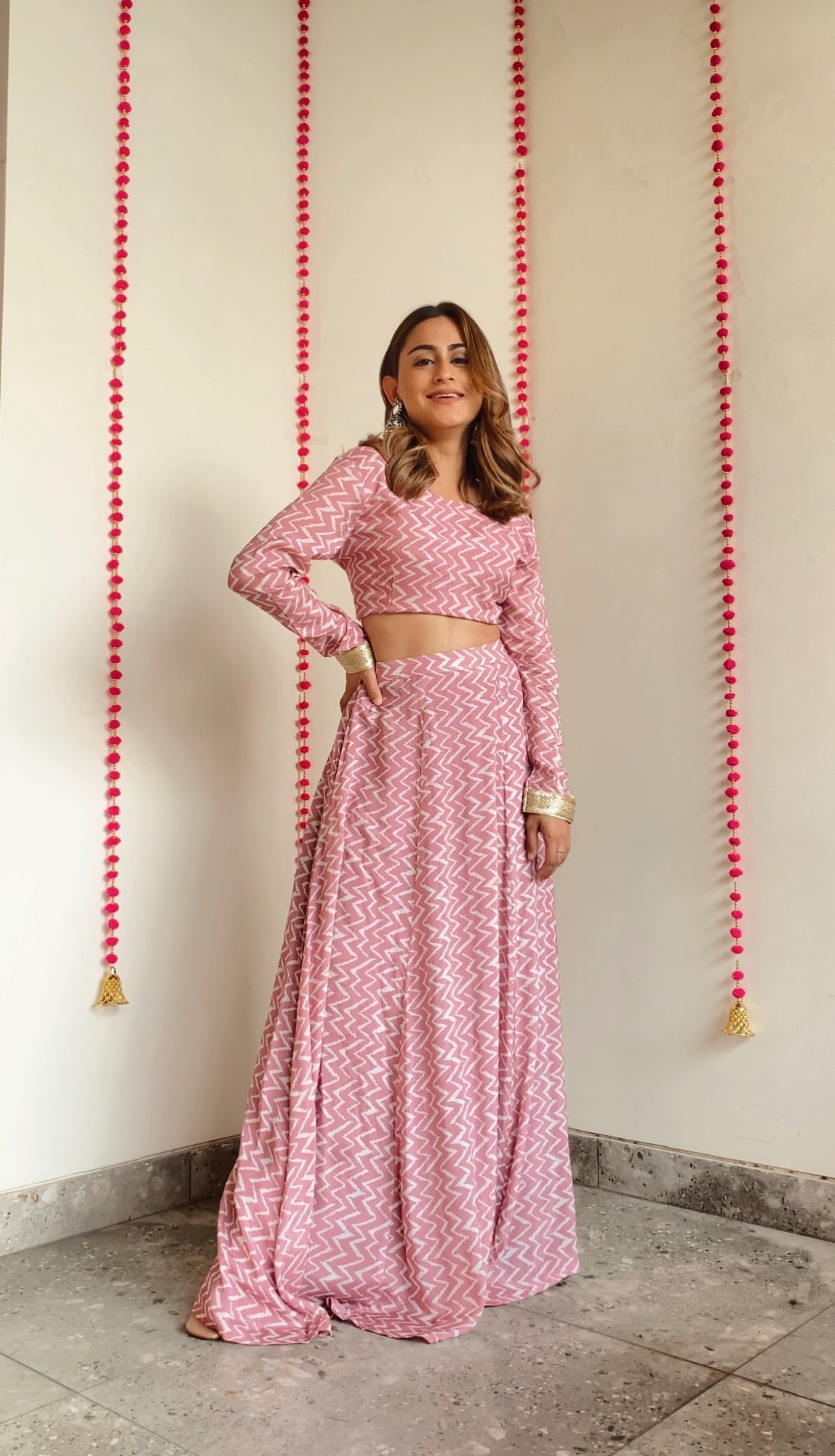 trueBrowns Light Mauve Bandhani Printed Silk Top Skirt Set - Distacart