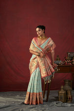 Thumbnail for Vishnu Weaves Women's Sea-Green Paithani Silk Saree with Blouse - Distacart