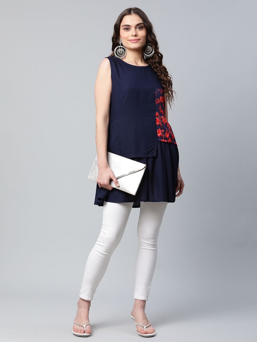 Ahalyaa Women Navy Blue Rayon Printed Tunic - Distacart