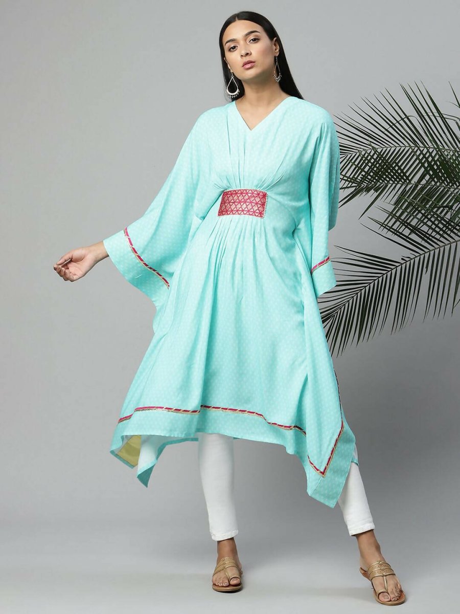 Ahalyaa Womens Blue Rayon Printed Kaftan - Distacart