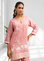 Thumbnail for Joban Fashion Pink Linen Embroidered Readymade Cord Set - Distacart