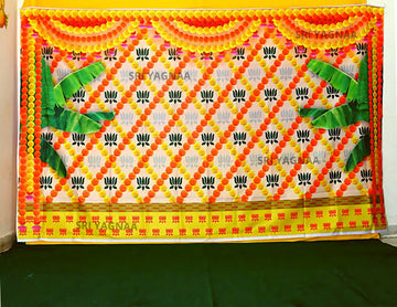 Sri Yagnaa M 38 – Marigold & Lotus Banana Leaf Backdrop Cloth, 8 x 5 Ft - Dista