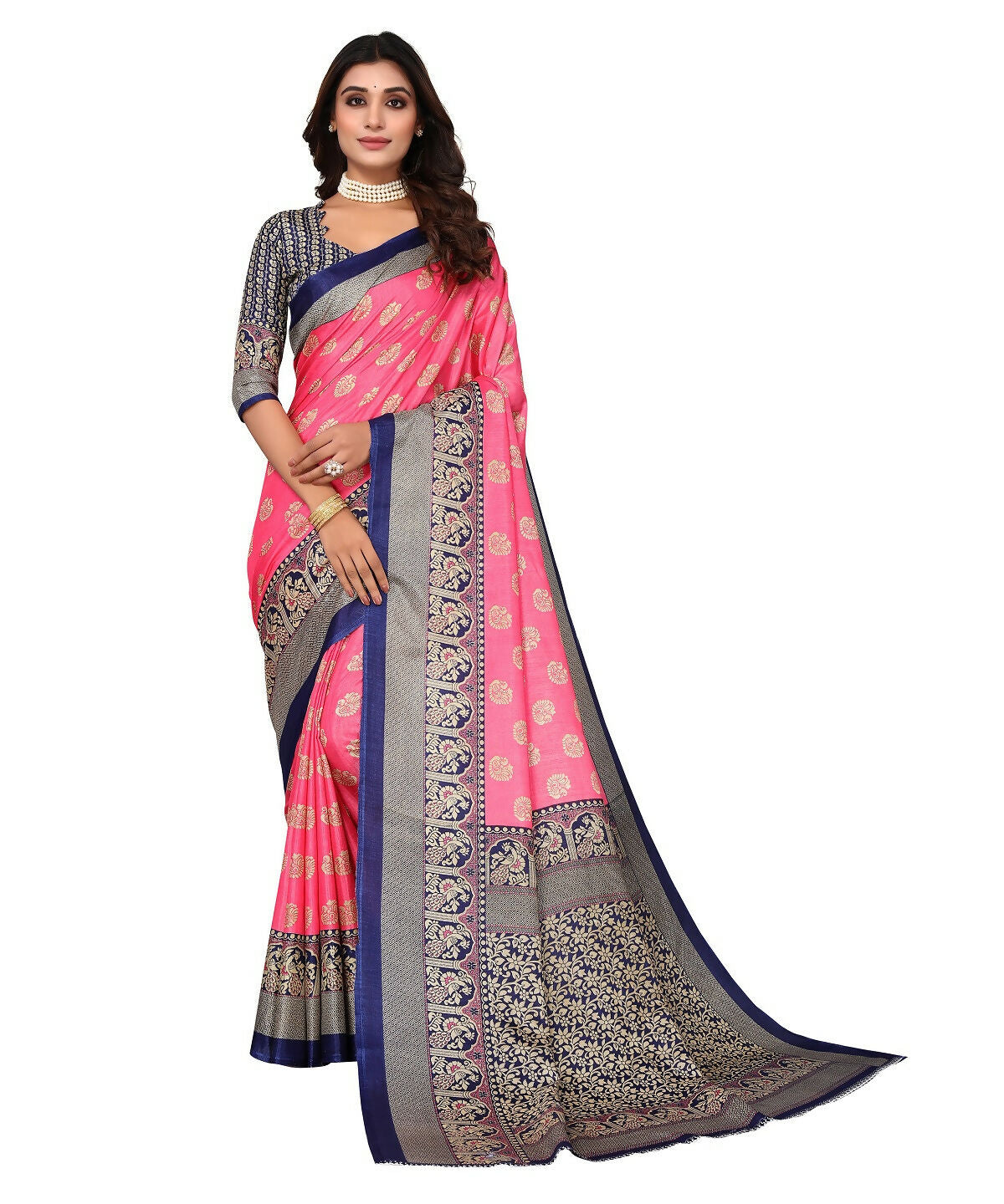 Vamika peach Printed Art Silk Saree - Distacart