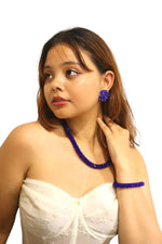 Thumbnail for Inhanns Complete Look Crystal Statement 3-Piece Set (Adjustable Necklace + Earrings + Adjustable Bangle ) - Blue - Distacart