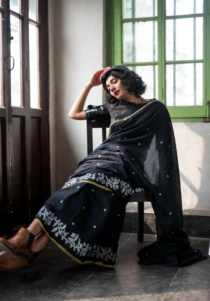 Exclusive Collection Beautiful Black Embroidery Saree - Dista