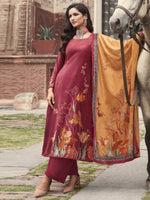 Thumbnail for Aastha Fashion Women's Red Velvet Floral Digital Printed Kurta with Trouser & Dupatta - Distacart