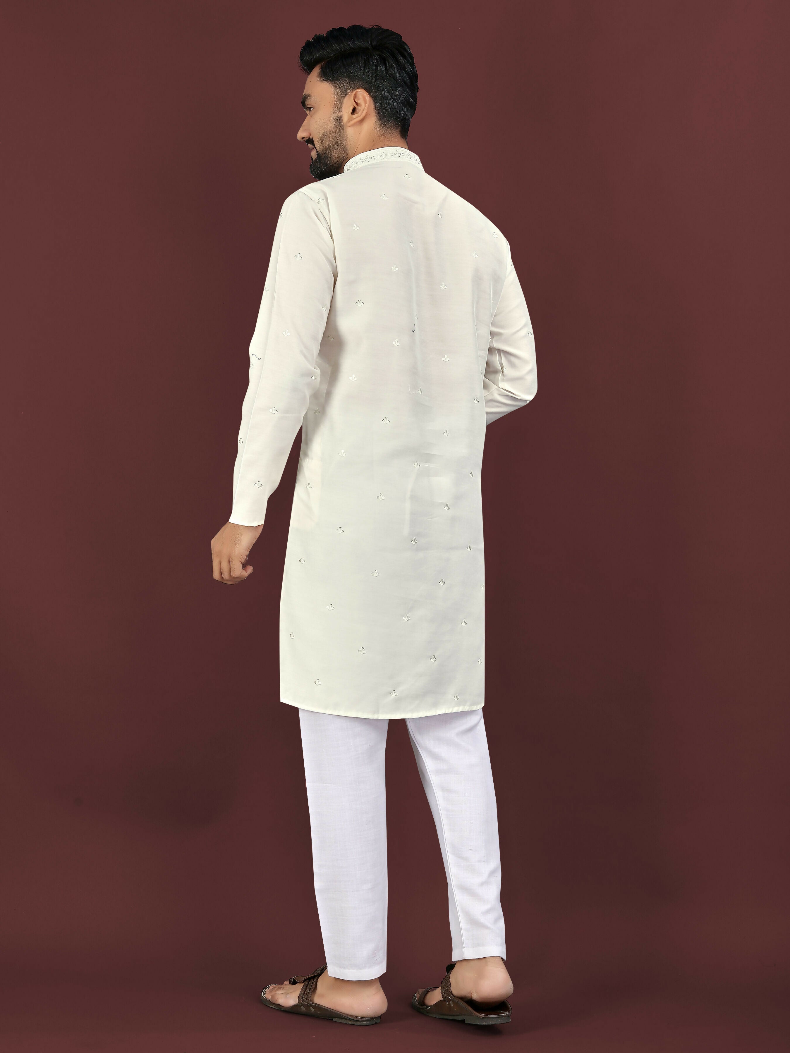 Anaita Beige Embroidered Silk Straight Kurta - Distacart