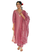 Thumbnail for The52 Gajri Women's Beautiful Embroidered Rayon Fabric with Straight Kurta, Pant and Dupatta Set - Distacart