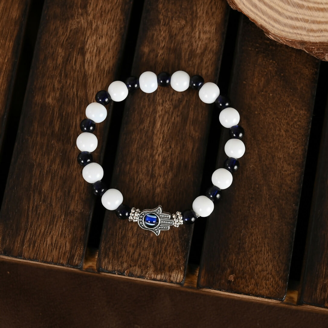 NVR Men & Women White & Black Marbel Crystal Elasticated Bracelet - Distacart