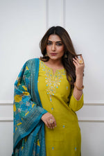 Thumbnail for The52 Lemon Beautiful Embroidered Viscose Chanderi Fabric Straight Kurta Pant with Dupatta Set - Distacart