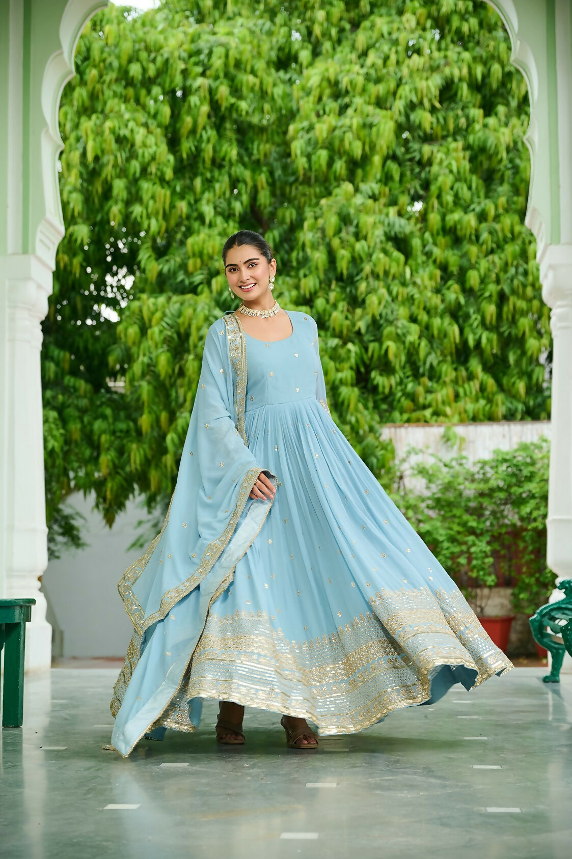 Joban Fashion Sky Blue Georgette Sequence Embroidery Work Kurta Set