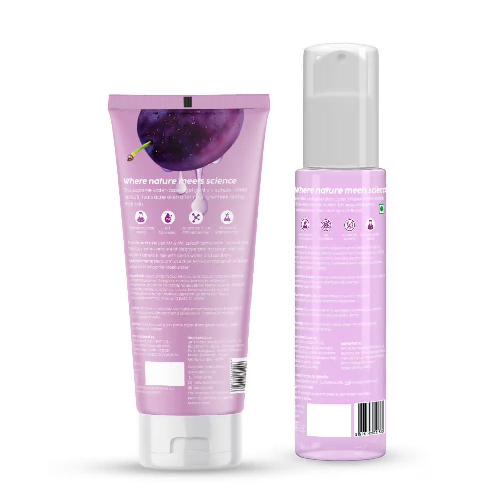 PLIX The Plant Fix - Jamun Active Acne Regime With Cleanser & Toner To Unclog Pores & Reduce Acne - Distacart