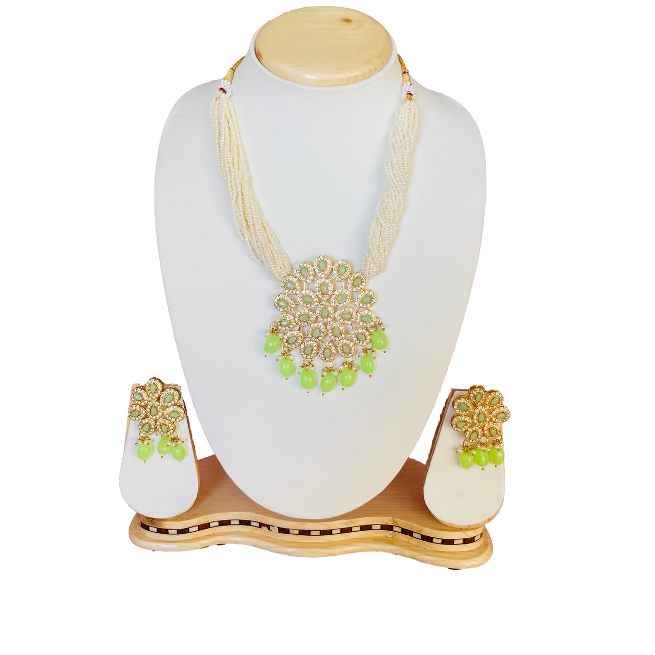White Multistrand Beaded Choker Jewellery Set By House of Ree