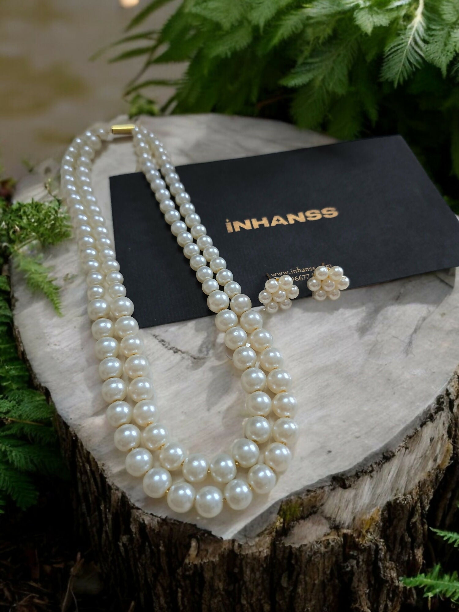Inhanns Everyday Workwear Pearl Set (Double Layered Pearls) - White - Distacart