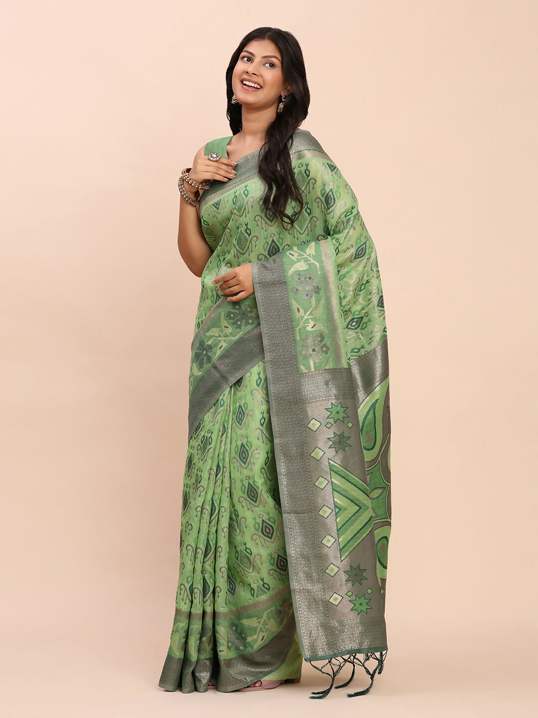 Astita Linen Cotton Green Saree