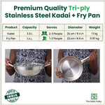 Thumbnail for The Indus Valley TurboCuk Tri-ply Stainless Steel Cookware Set: 3L Kadai with Lid + 1.4L Fry Pan, Premium Quality, 3 Layer Thick Body, 100% Toxin-free, Non-stick, Induction & Gas