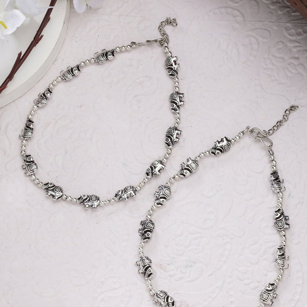 NVR Women's Set of 2 Silver-Plated Elephant Design Anklets - Distacart