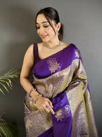 Thumbnail for Joban Fashion Purple Intricate Zari Weaving Soft Silk Dharmavaram Saree - Distacart