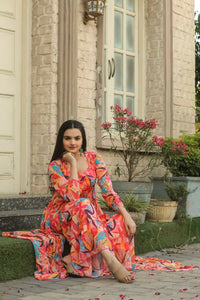 Thumbnail for Preksha Creation Western Style Georgette Women Shrug With Blouse Shrug With Palazzo - Red