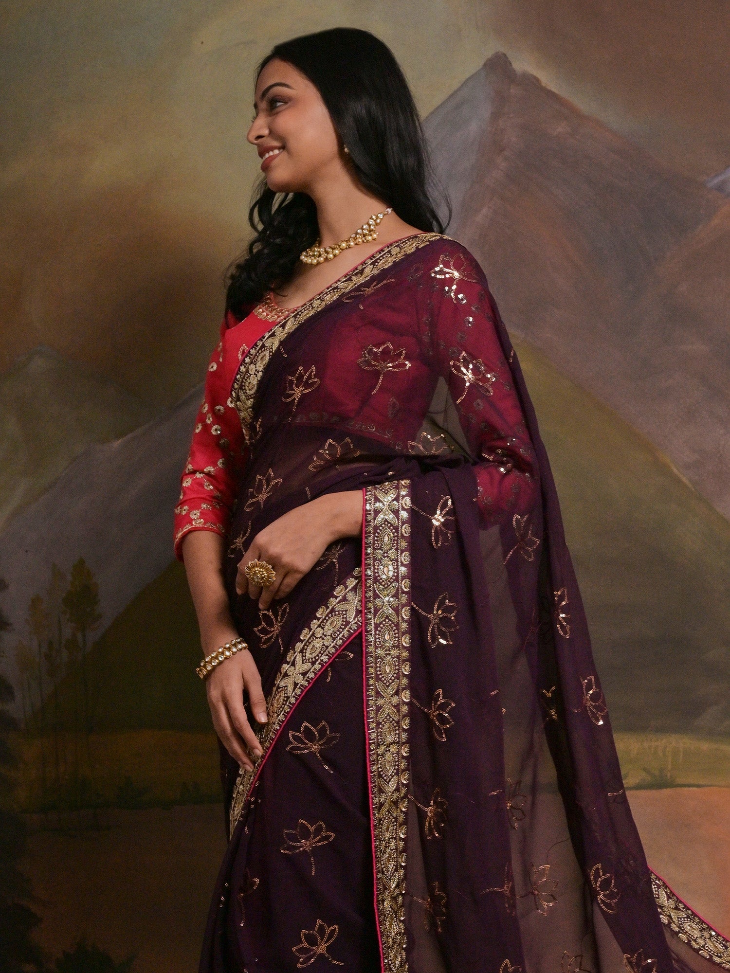 NOZ2TOZ Women's Georgette Burgundy Embellished Designer Saree With Blouse Piece - Distacart