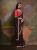 Thumbnail for NOZ2TOZ Women's Georgette Burgundy Embellished Designer Saree With Blouse Piece - Distacart