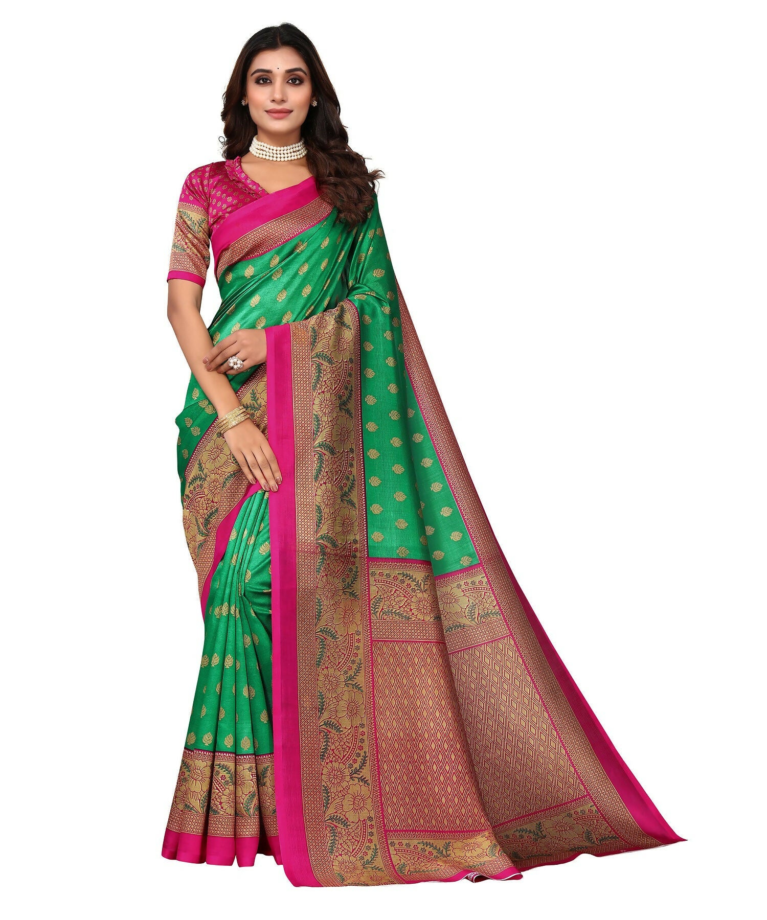 Vamika Green Printed Art Silk Saree - Distacart