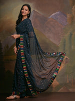 Thumbnail for NOZ2TOZ Women's Georgette Teal blue Embellished Designer Saree With Blouse Piece - Distacart