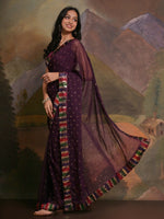 Thumbnail for NOZ2TOZ Women's Georgette Purple Embellished Designer Saree With Blouse Piece - Distacart