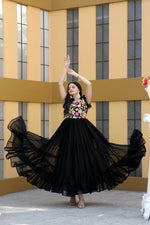 Thumbnail for Jyoti Fashion Women's Black Sequins Thread Embroidery Faux Blooming Anarkali Dress - Distacart