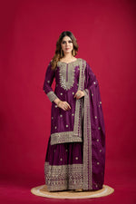 Thumbnail for Joban Fashion Violet Kurta Set Silk Sequins , Zari, Coding & Thread Embroidered work - Distacart