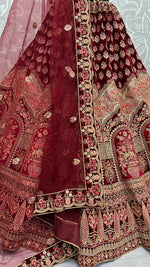 Thumbnail for Jyoti Fashion Women's Maroon Velvet Multi Thread Embroidered with Zircon Diamond Wedding Lehenga Choli - Distacart