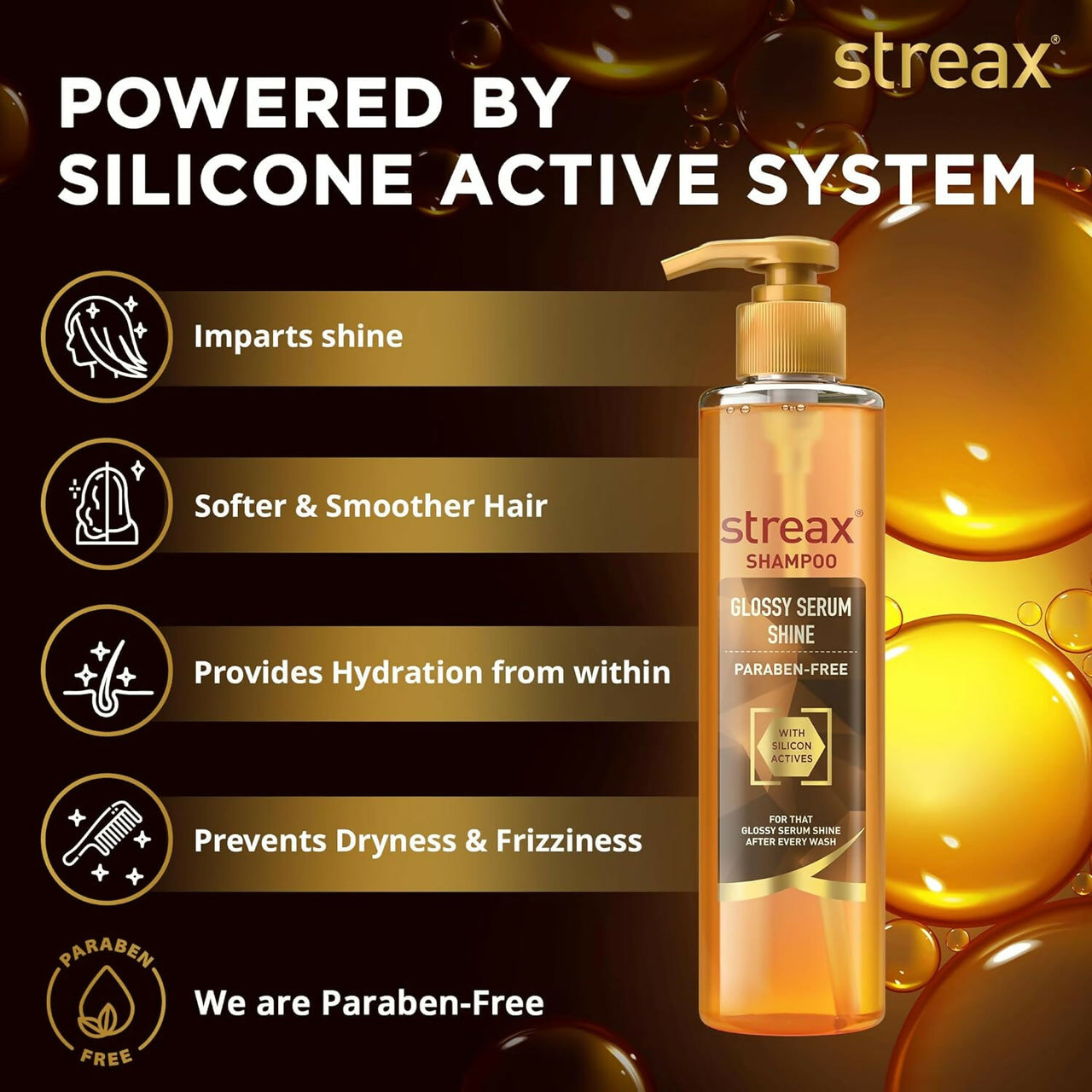 Streax Glossy Serum Shine Shampoo with Silicon Actives For Frizzy and Dry Hair - Distacart